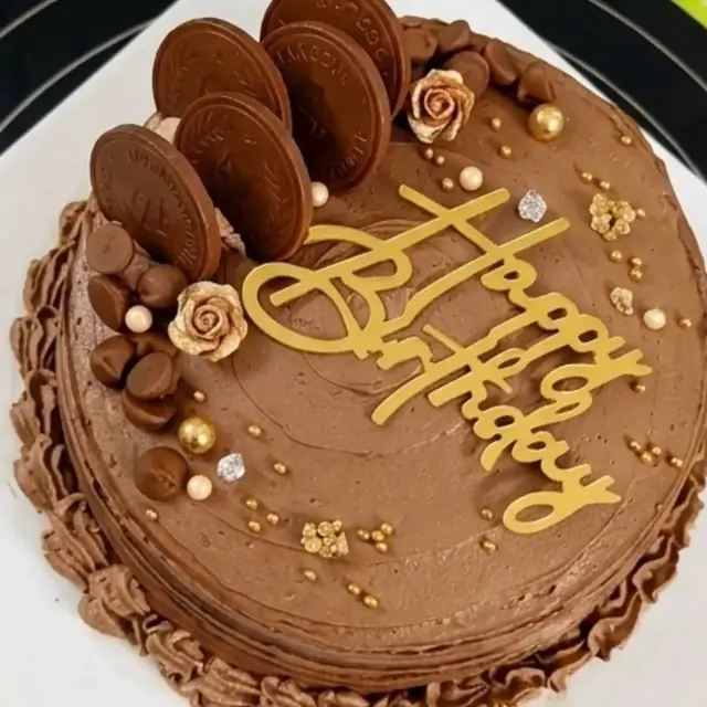 Choco Rose Dome: Cookies, roses, gold script
