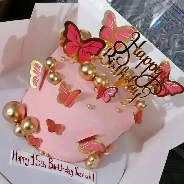 Fifteen in Pink: Gold pearls, butterflies