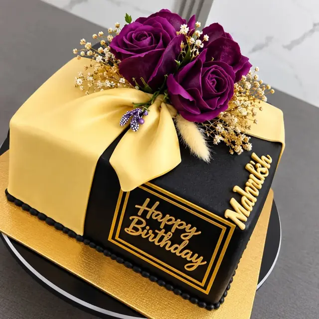 The Gift Box: Fondant ribbon, real roses